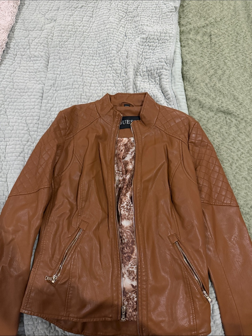 Guess Cognac Faux Leather Moto Jacket